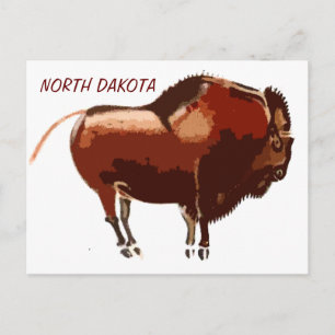 postal de bisonte pintado de Dakota del Norte