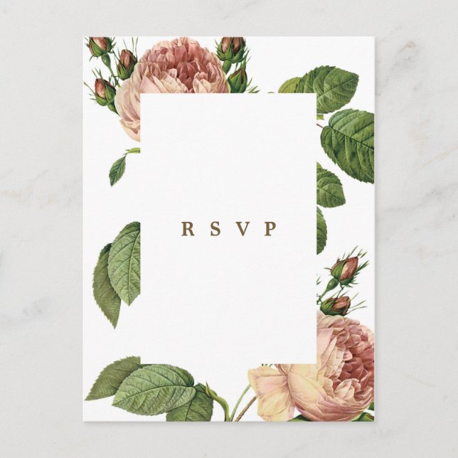 postal de boda moderna para rosas botánicos (Anverso)