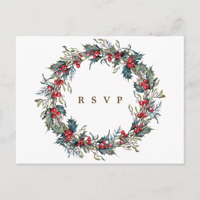 postal de boda rsvp de floral holoral de invierno (Anverso)