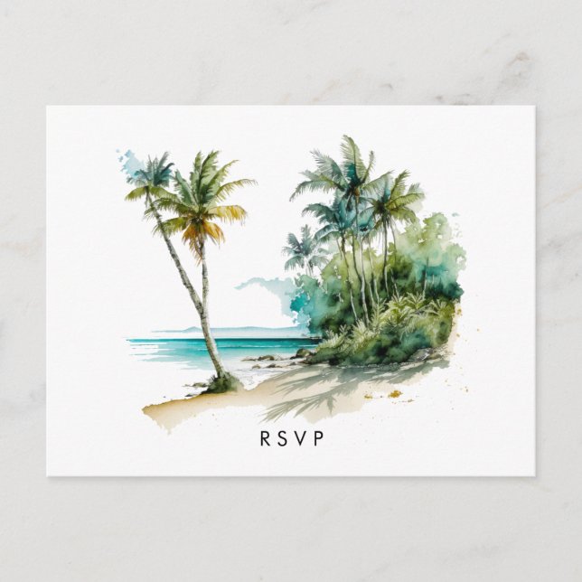 postal de boda rsvp de playa tropical aloha (Anverso)