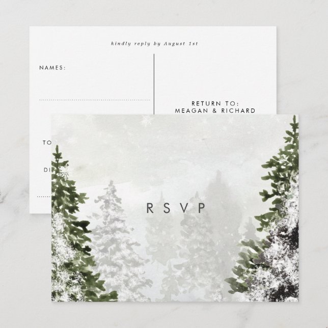 postal de boda rsvp para árboles forestales de inv (Anverso / Reverso)