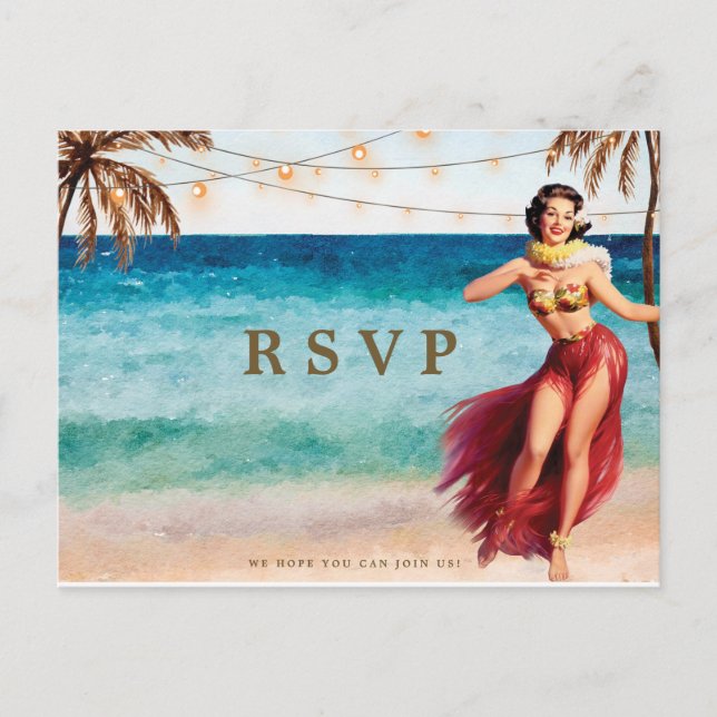 postal de boda tropical de playa de hula rsvp (Anverso)