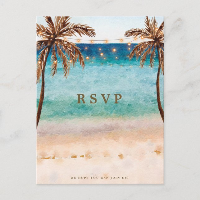 postal de boda tropical de playa rsvp (Anverso)