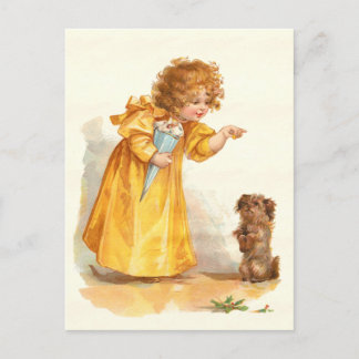 Postal de bonito vintage Niña y perro Mascota