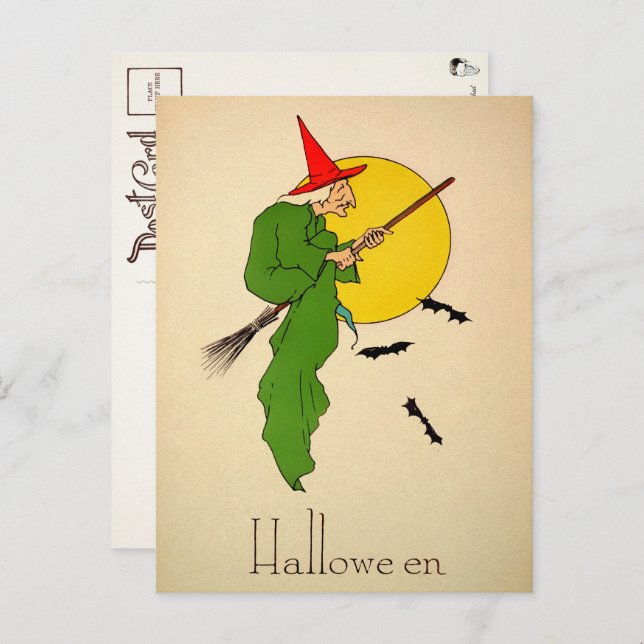 Postal de bruja de habitación de Halloween (Anverso / Reverso)