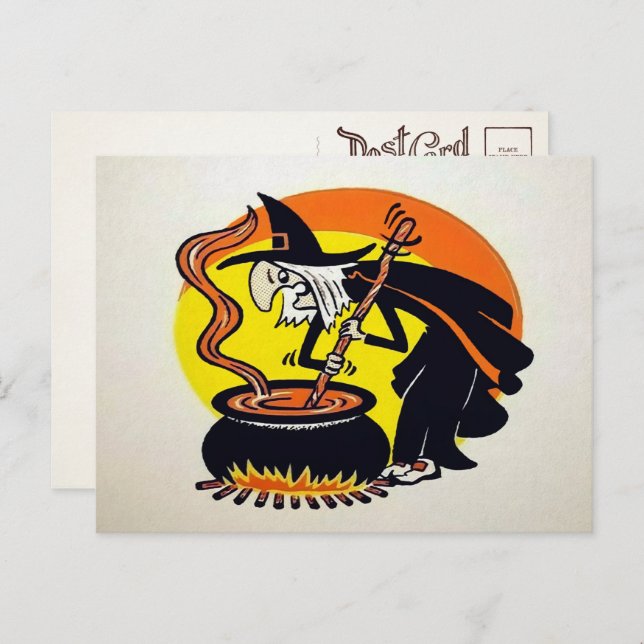 Postal de bruja de Halloween de época (Anverso / Reverso)