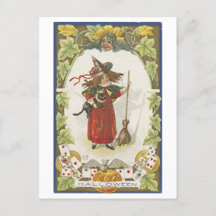 Postal de bruja de Halloween de época