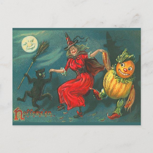 Postal de bruja de Halloween de época (Anverso)