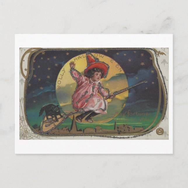 Postal de bruja de Halloween de época (Anverso)