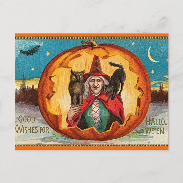 Postal de bruja de Halloween de época (Anverso)
