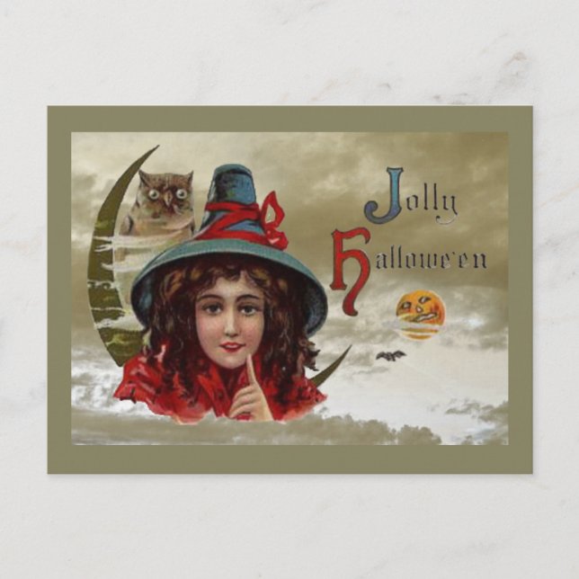 Postal de bruja de Vintage Jolly Halloween (Anverso)