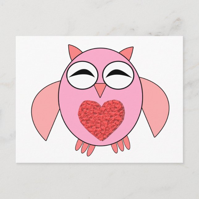 Postal de búho de amor rosado (Anverso)