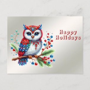 Postal de búho de Navidades coloridos
