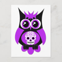 Postal de búho morado de azúcar