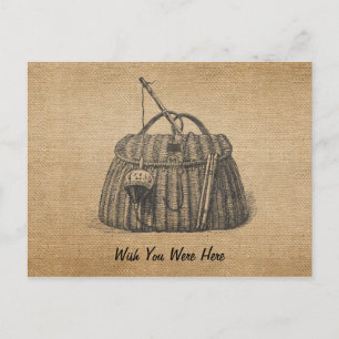Postal de Burlap de la Caja de Pesca Vintage