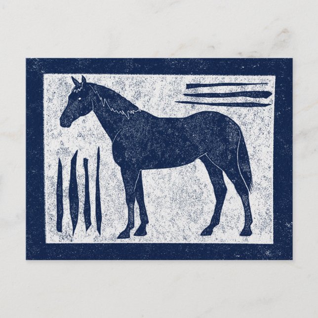 Postal de caballo azul - Estilo de madera azul mar (Anverso)