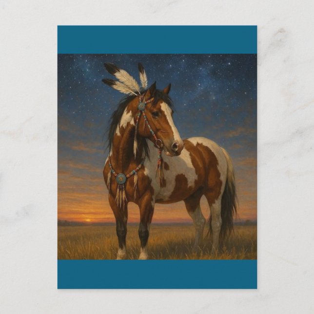Postal de caballo de pintura nativa estadounidense (Anverso)