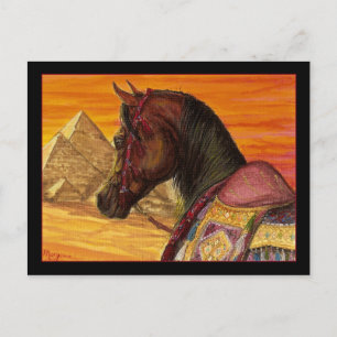 Postal de caballos Arabe Rojo y Oro