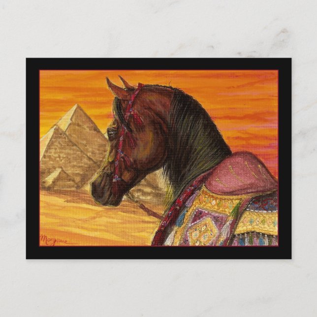 Postal de caballos Arabe Rojo y Oro (Anverso)
