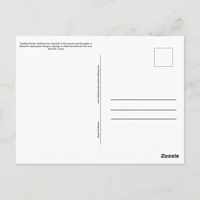 Postal de Cadillac Ranch Amarillo Texas (Reverso)