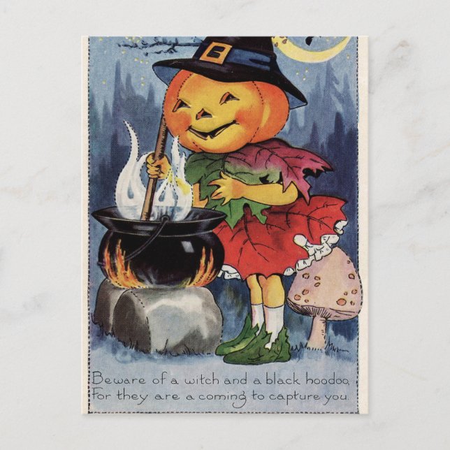 Postal de calabaza de vintage Witch chica (Anverso)
