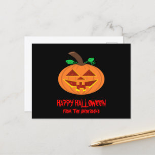 Postal de calabaza sonriente Red Eyed Happy Hallow