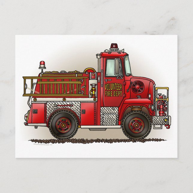 Postal de camión de bomberos voluntarios (Anverso)