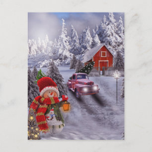 Postal de camión rojo vintage