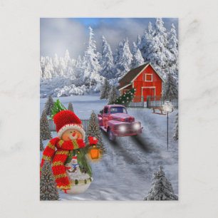 Postal de camión rojo vintage