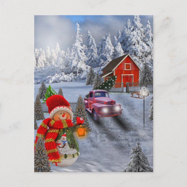 Postal de camión rojo vintage (Anverso)