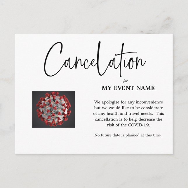 Postal de cancelación de evento COVID-19 (Anverso)
