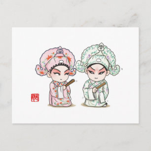 Postal de caracteres de ópera china - Liang y Zhu
