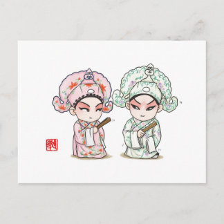 Postal de caracteres de ópera china - Liang y Zhu