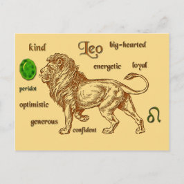 Postal de características de zodiaco de Leo