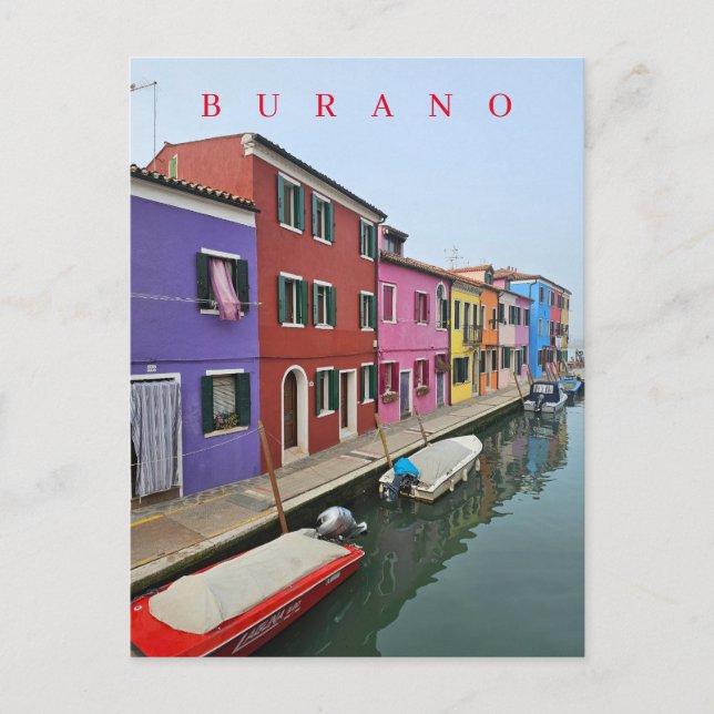 postal de casas junto al canal de Burano (Anverso)
