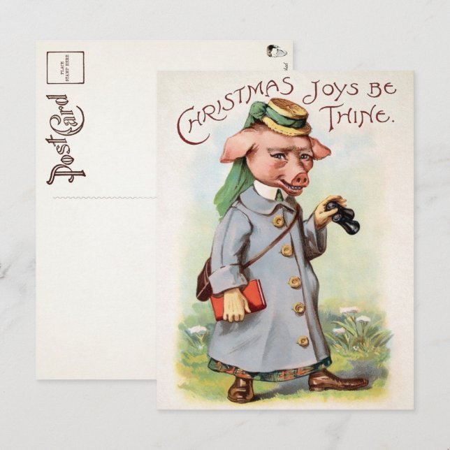 Postal de cerdo navideño vintage (Anverso / Reverso)