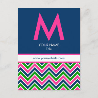 Postal de Chevron con monograma preppy - rosa/mari
