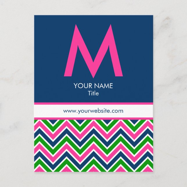 Postal de Chevron con monograma preppy - rosa/mari (Anverso)