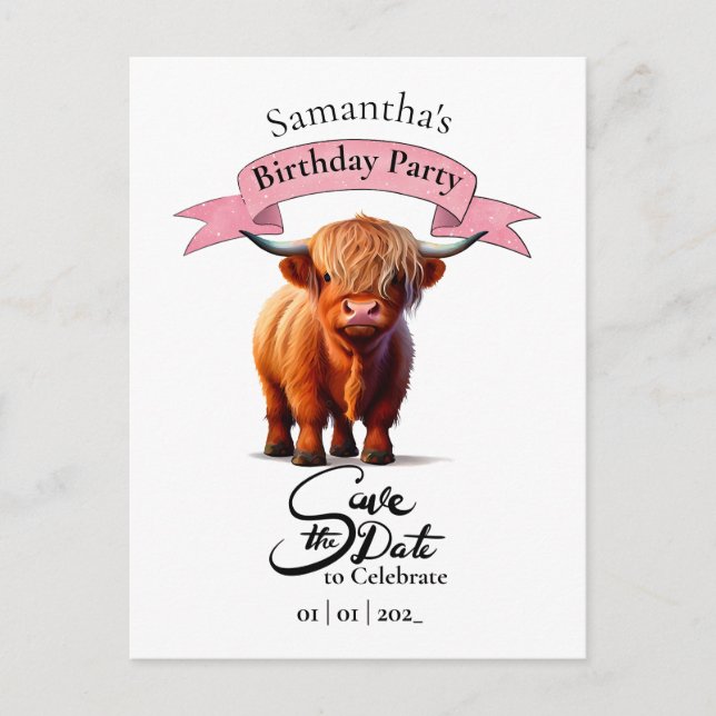 Postal de Chica Cow Happy Birday (Anverso)