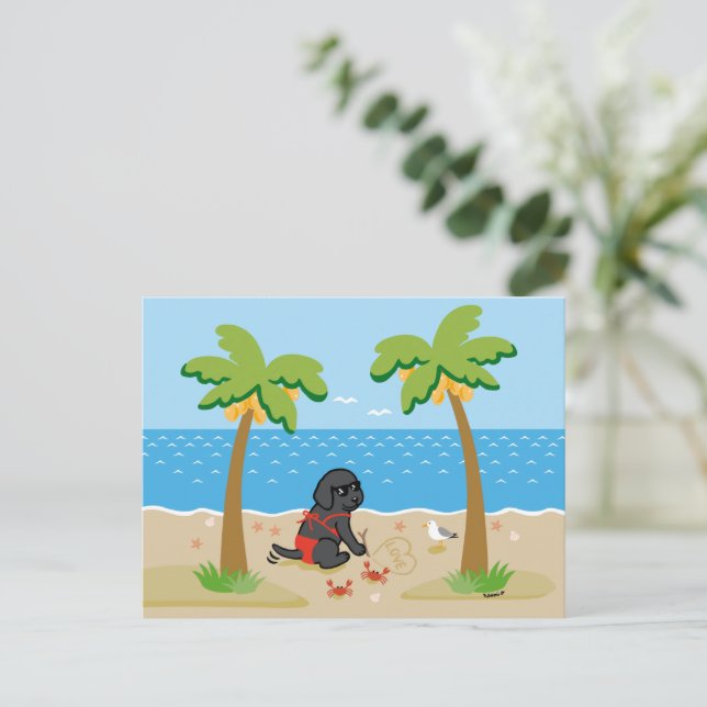 Postal de Chica de Bikini en el Labrador Negro (Anverso de pie)