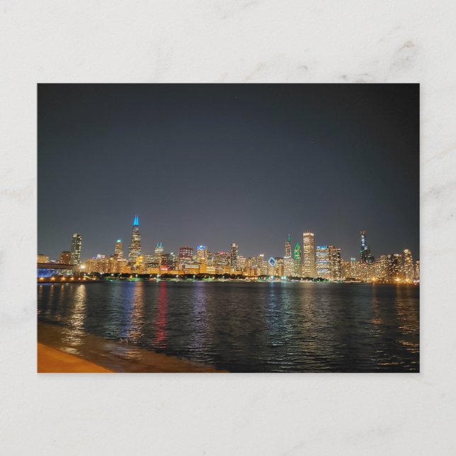 postal de Chicago Night Skyline (Anverso)