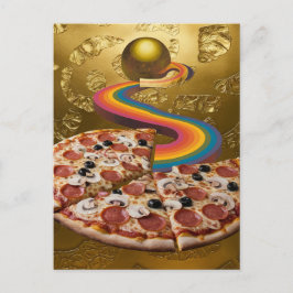 Postal de ciencia ficción Pizza Rainbow Gold