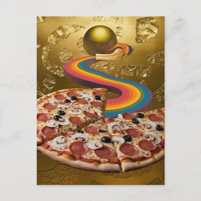 Postal de ciencia ficción Pizza Rainbow Gold (Anverso)