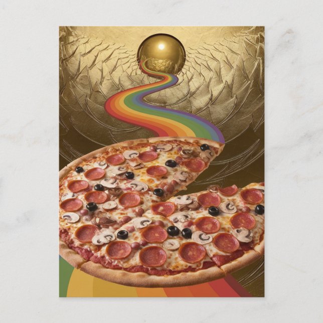 Postal de ciencia ficción Pizza Rainbow Gold (Anverso)