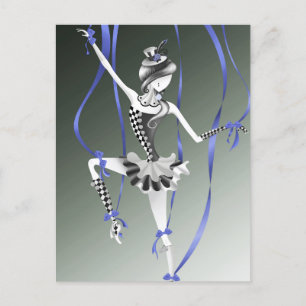 Postal de cinta azul de marioneta de payaso