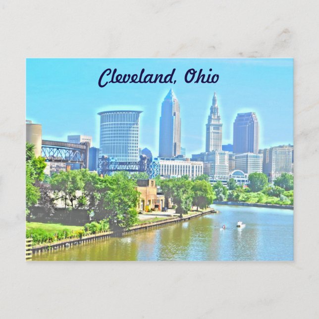 Postal de Cleveland,OH River View (Efecto de pintu (Anverso)