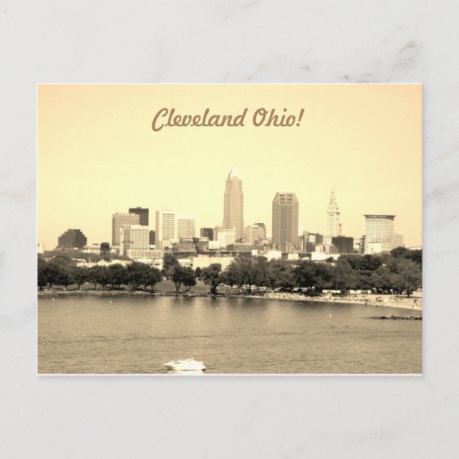Postal de Cleveland OH Skyline Lake Sepia (Anverso)
