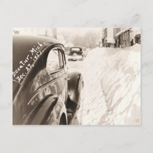 Postal de coche de nieve antigua