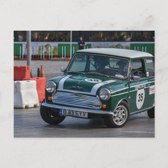 Postal de coche Green Classic Mini Cooper (Anverso)