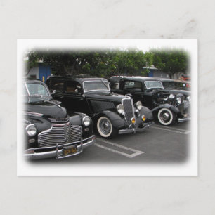 Postal de coches de época negra.